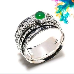New Green Onyx 925 Silver Spinner Meditation Ring.